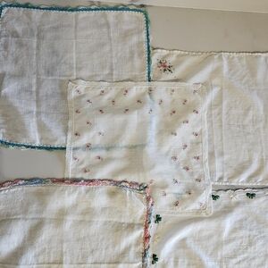 Old, Vintage Floral Handkerchief / Doily Set Of 5